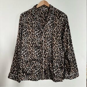 Leopard print satin pajama shirt